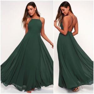 Lulu's Forest Green Maxi Halter Dress